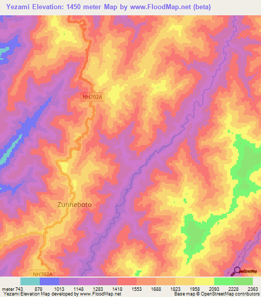 Yezami,India Elevation Map