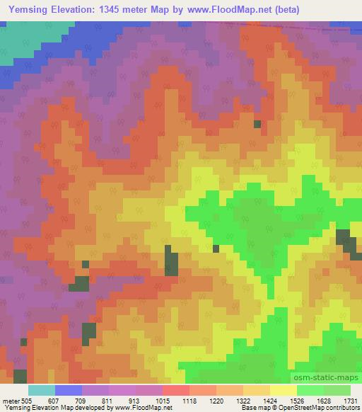 Yemsing,India Elevation Map