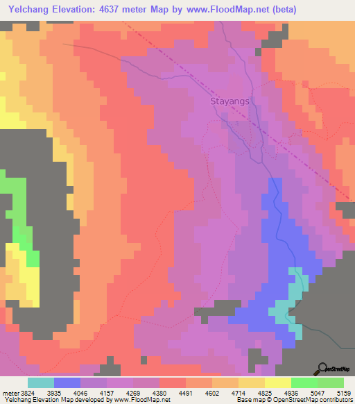 Yelchang,India Elevation Map