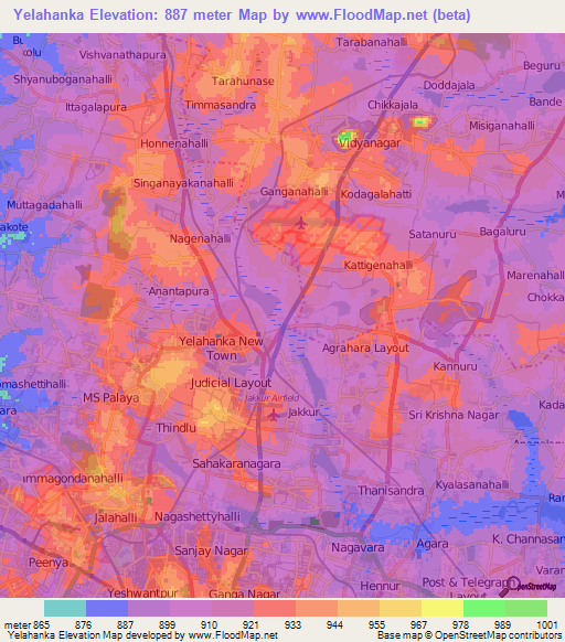 Yelahanka,India Elevation Map