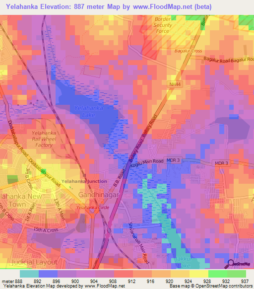 Yelahanka,India Elevation Map