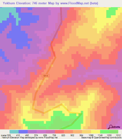 Yekhum,India Elevation Map