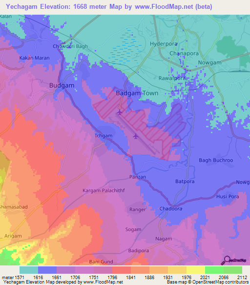 Yechagam,India Elevation Map
