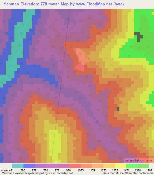 Yanman,India Elevation Map