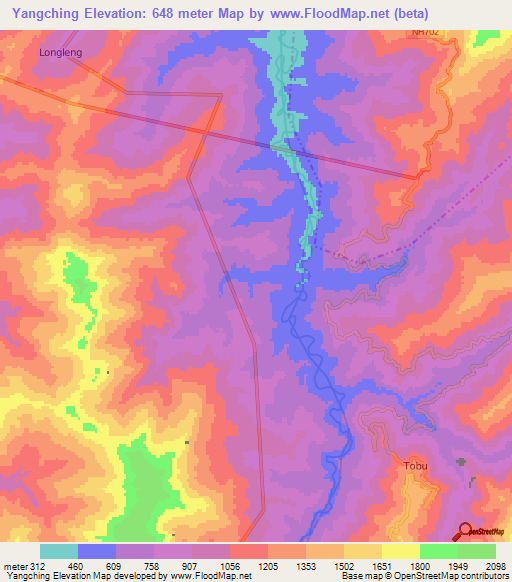 Yangching,India Elevation Map