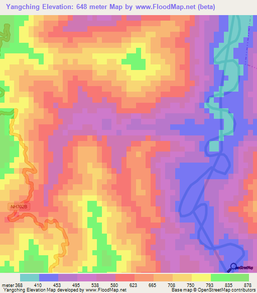 Yangching,India Elevation Map