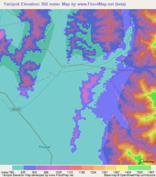 Yairipok,India Elevation Map