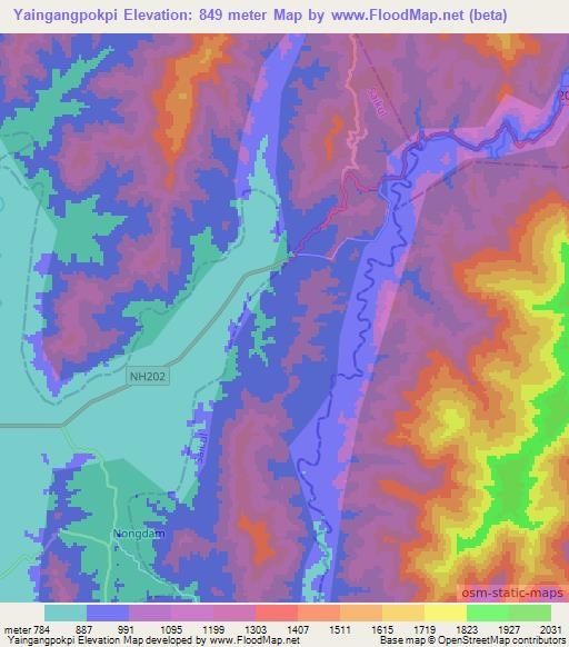 Yaingangpokpi,India Elevation Map