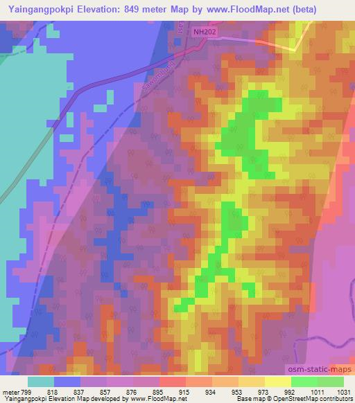 Yaingangpokpi,India Elevation Map