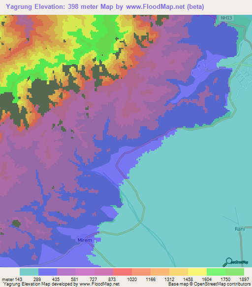 Yagrung,India Elevation Map