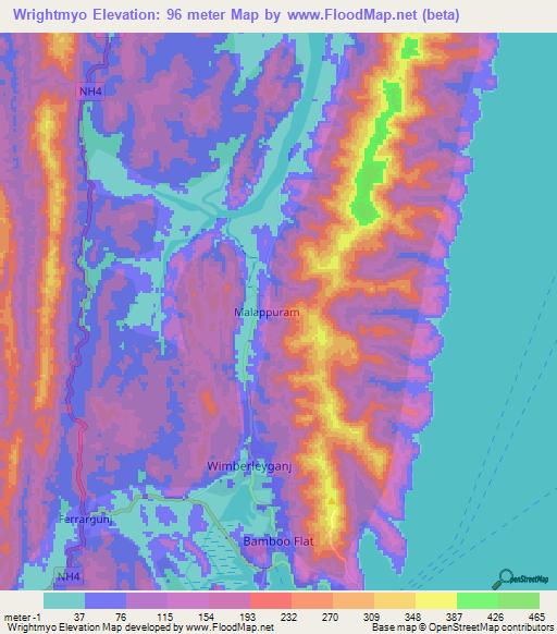 Wrightmyo,India Elevation Map