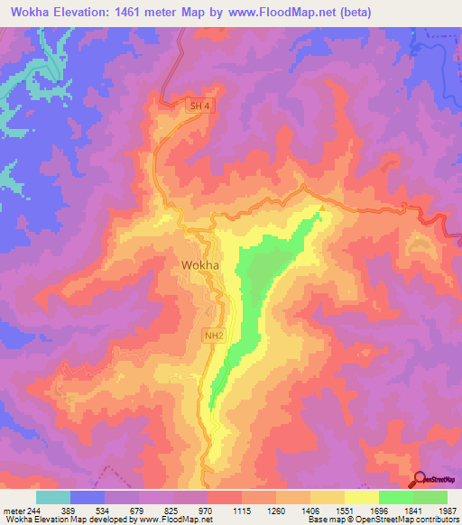 Wokha,India Elevation Map