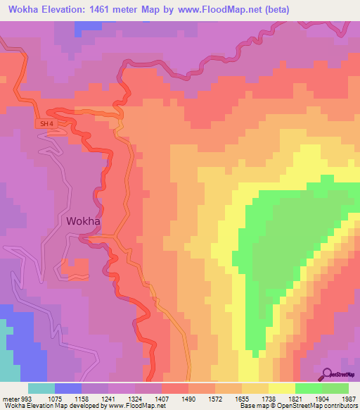Wokha,India Elevation Map