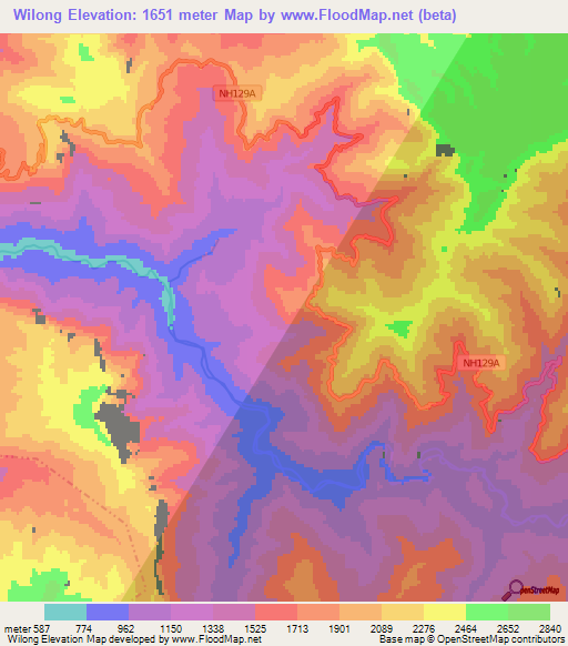 Wilong,India Elevation Map