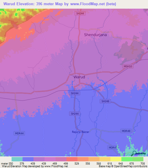 Warud,India Elevation Map