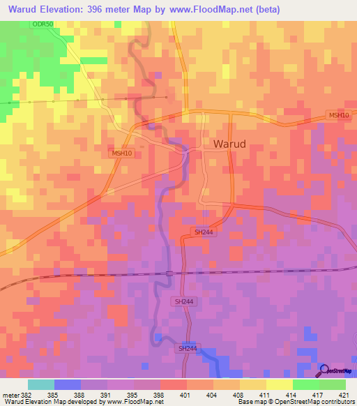 Warud,India Elevation Map