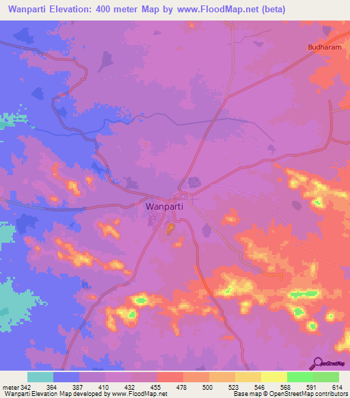 Wanparti,India Elevation Map