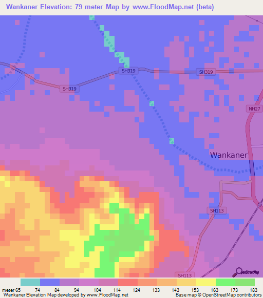 Wankaner,India Elevation Map