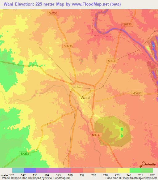 Wani,India Elevation Map