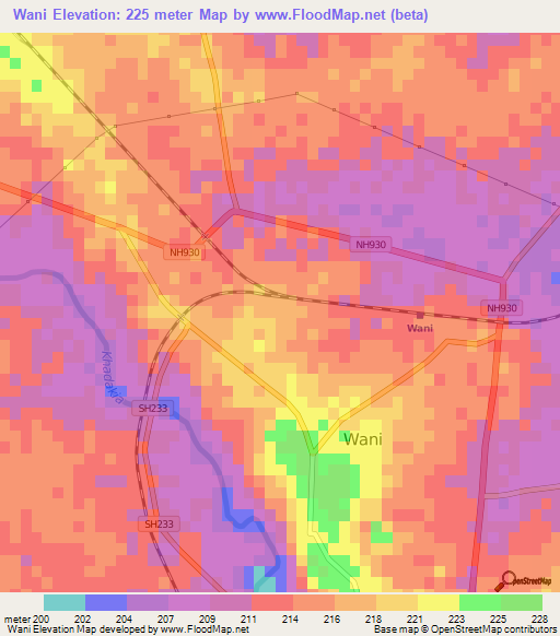 Wani,India Elevation Map
