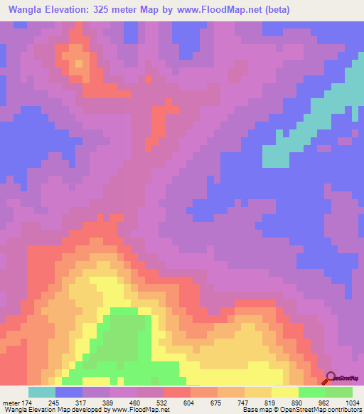 Wangla,India Elevation Map