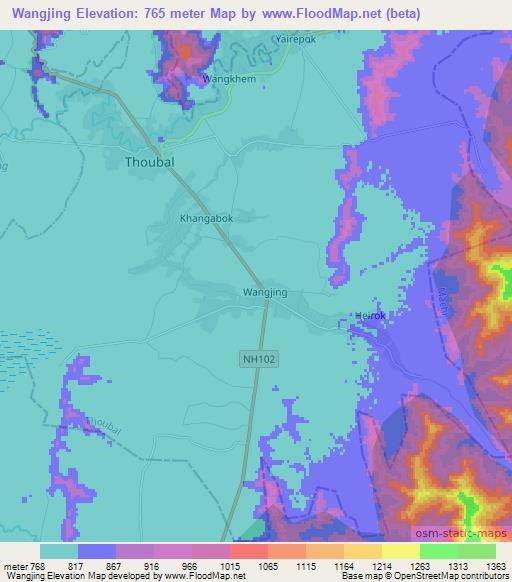 Wangjing,India Elevation Map