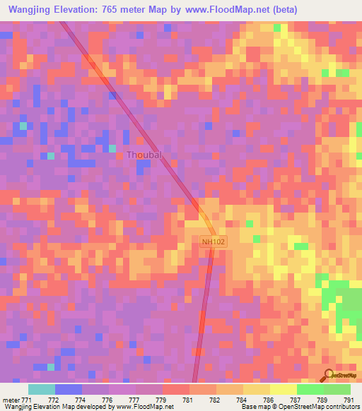 Wangjing,India Elevation Map