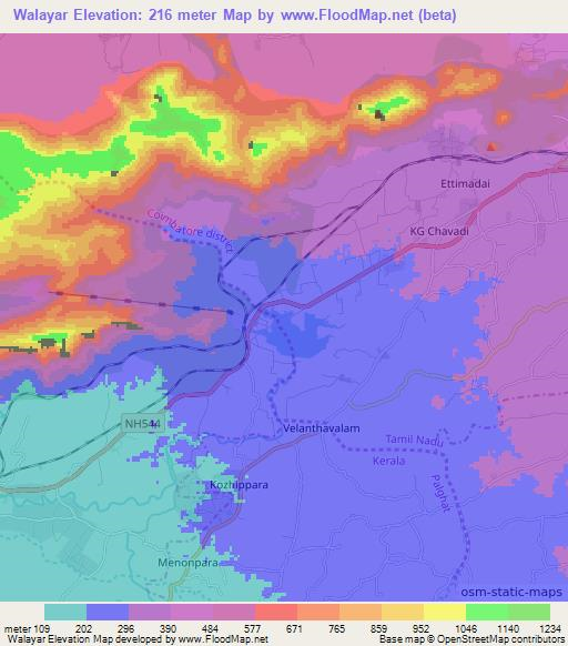 Walayar,India Elevation Map