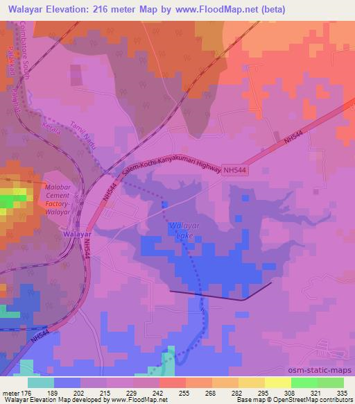 Walayar,India Elevation Map