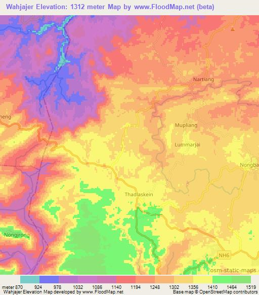 Wahjajer,India Elevation Map