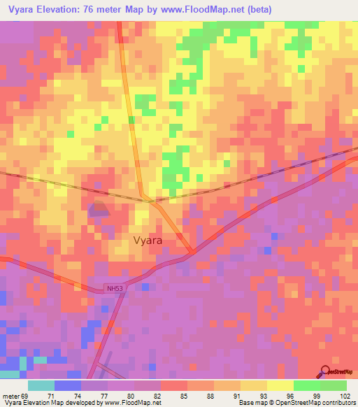 Vyara,India Elevation Map