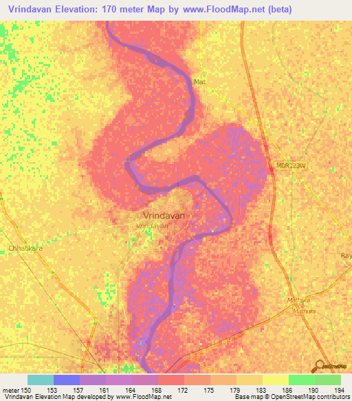 Vrindavan,India Elevation Map