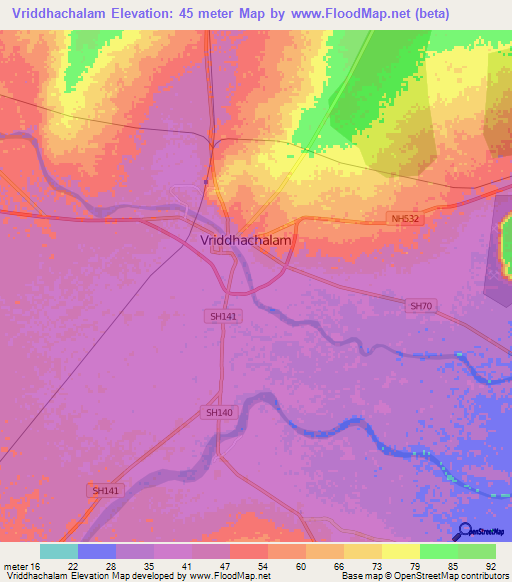 Vriddhachalam,India Elevation Map