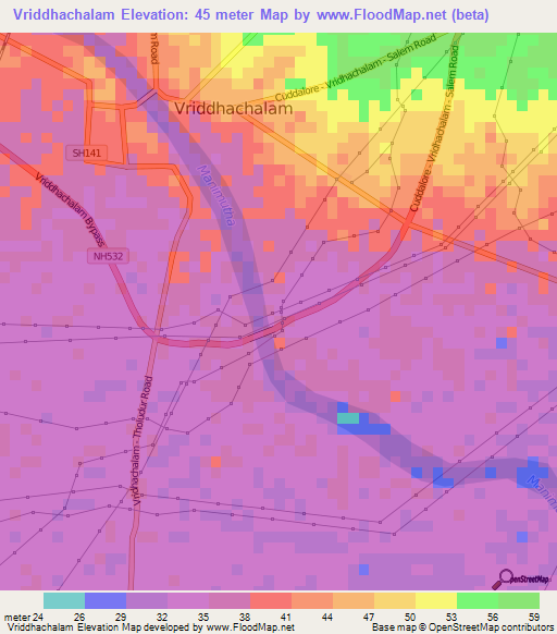 Vriddhachalam,India Elevation Map