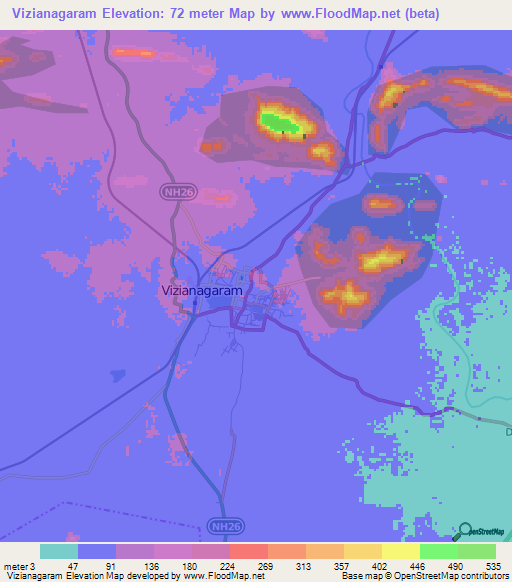 Vizianagaram,India Elevation Map