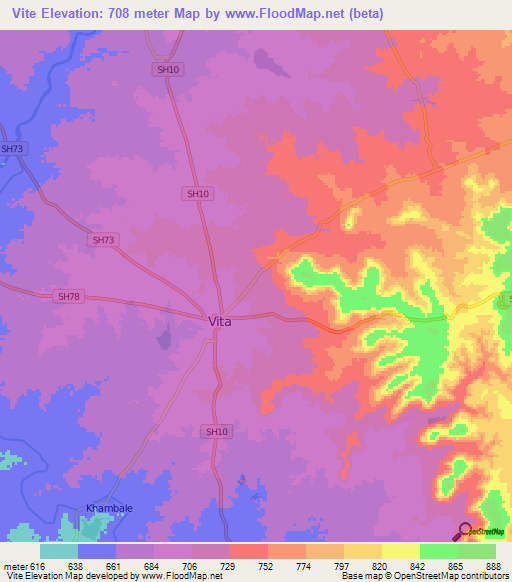 Vite,India Elevation Map
