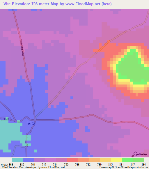 Vite,India Elevation Map