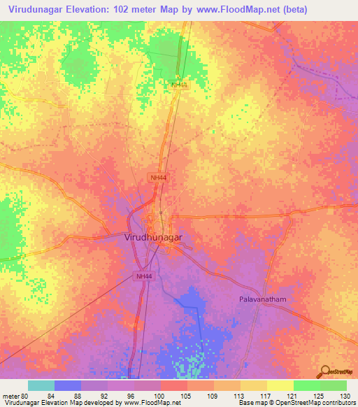 Virudunagar,India Elevation Map