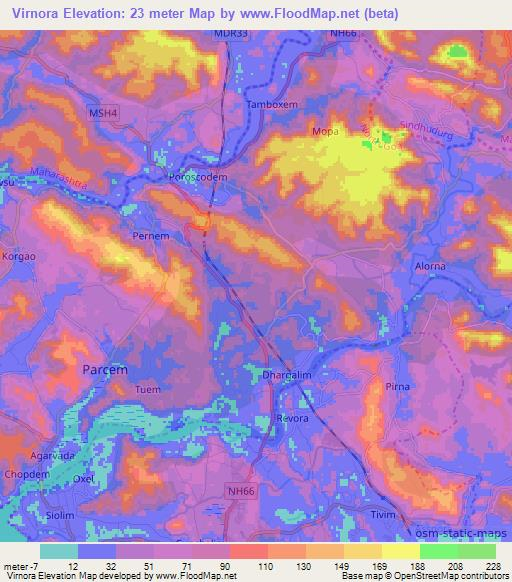 Virnora,India Elevation Map