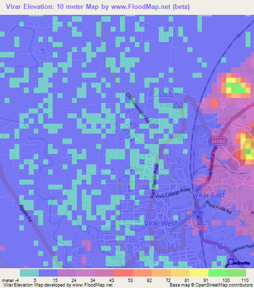 Virar,India Elevation Map