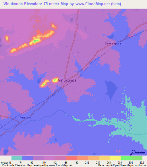 Vinukonda,India Elevation Map