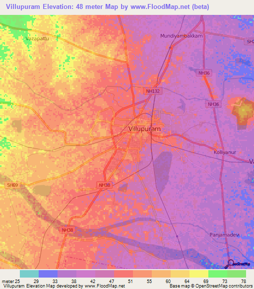 Villupuram,India Elevation Map