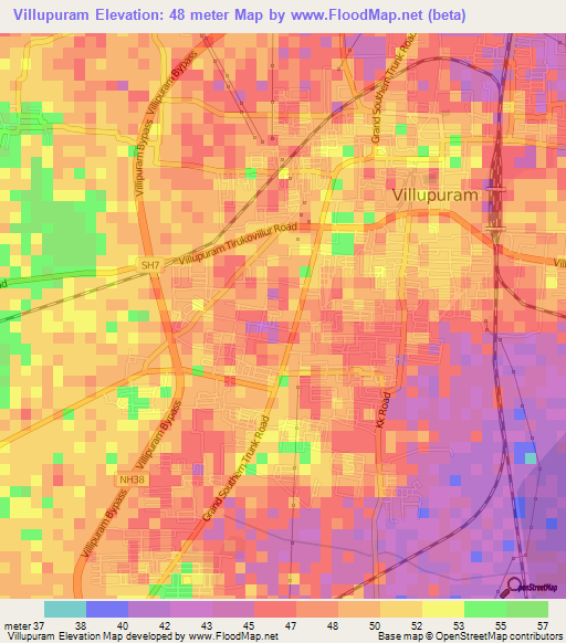 Villupuram,India Elevation Map
