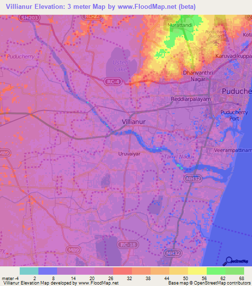 Villianur,India Elevation Map