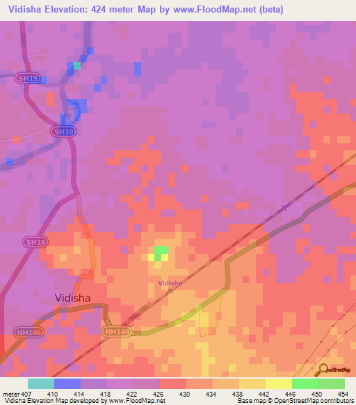 Vidisha,India Elevation Map
