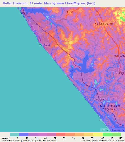 Vettur,India Elevation Map