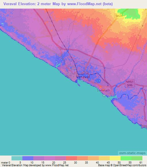Veraval,India Elevation Map