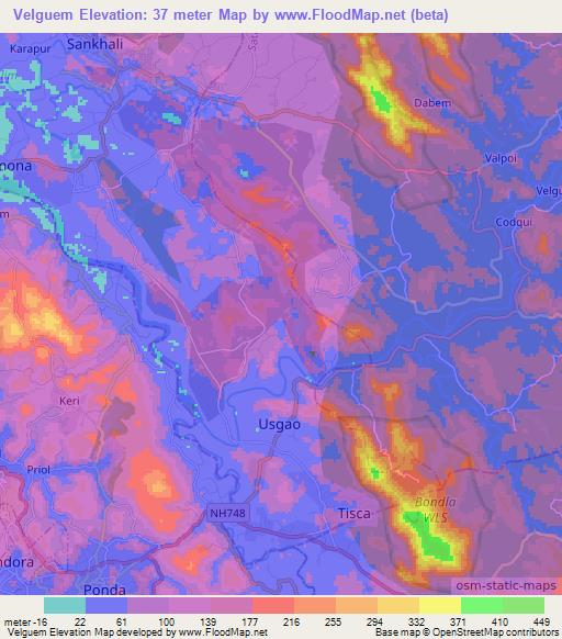Velguem,India Elevation Map
