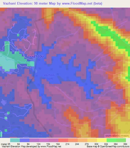 Vazhani,India Elevation Map