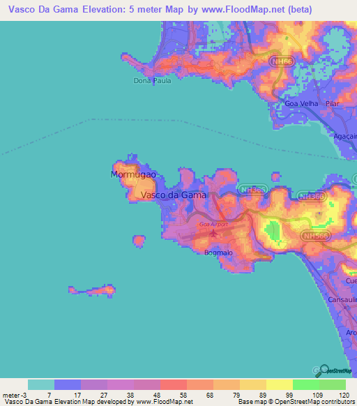 Vasco Da Gama,India Elevation Map
